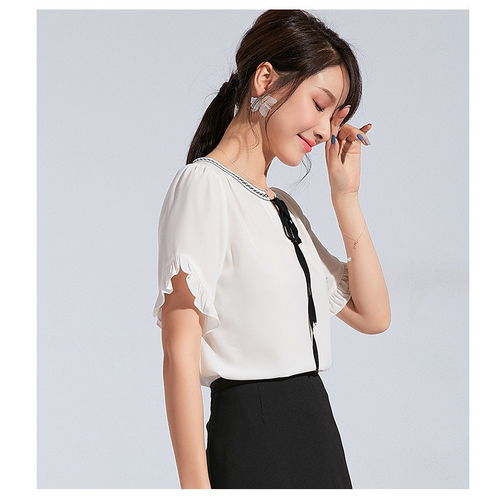 施悦名2019夏装新款 淑女气质的白色雪纺小衫